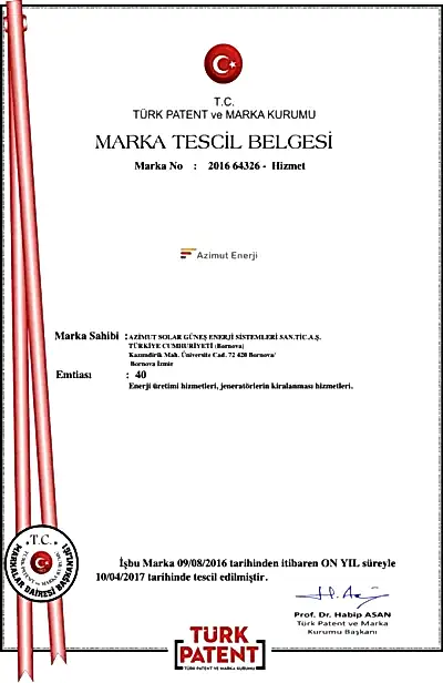 Azimut Enerji Marka Tescil Belgesi — Türk Patent