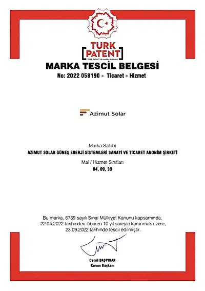 Azimut Solar Marka Tescil Belgesi — Türk Patent