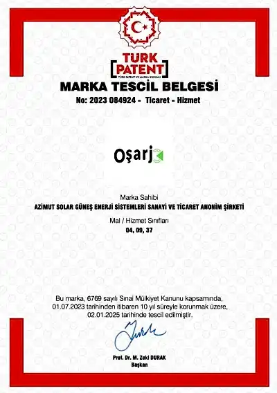 OŞARJ Marka Tescil Belgesi — Türk Patent